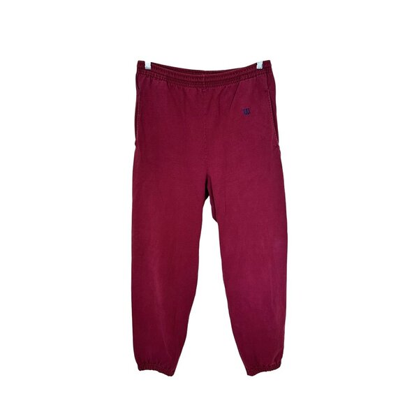 Vtg Wilson Mens Sweatpants Joggers Burgundy Cotton Medium Draw String 80s - Picture 1 of 9